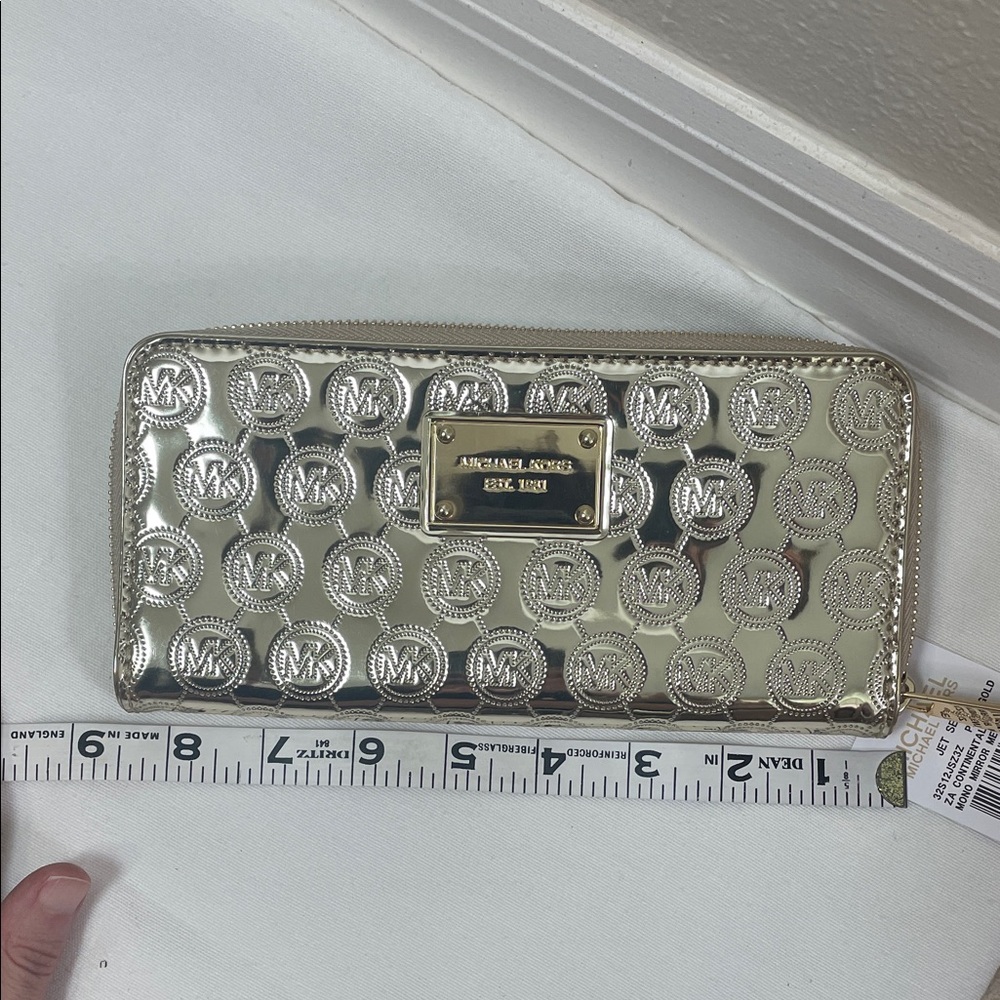 Michael Kors Metallic Gold Wallet Jet Set Mono Mirror zippered